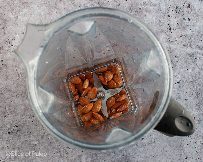 Homemade Unsweetened Almond Milk nuts in blender