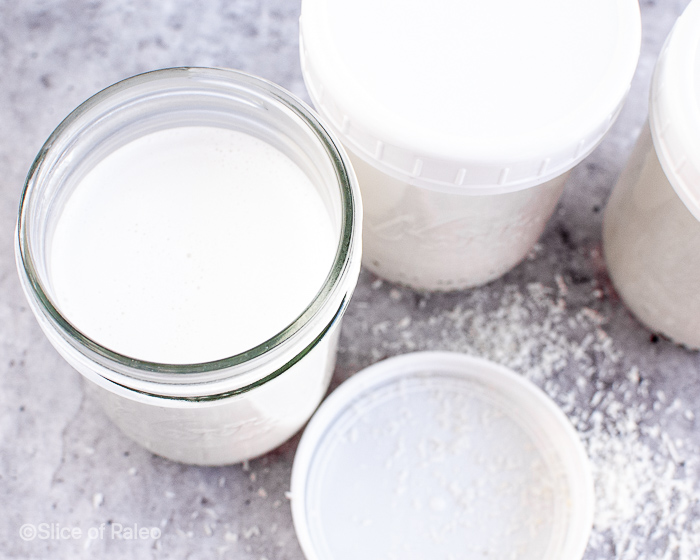 Homemade Unsweetened Coconut Milk in jars
