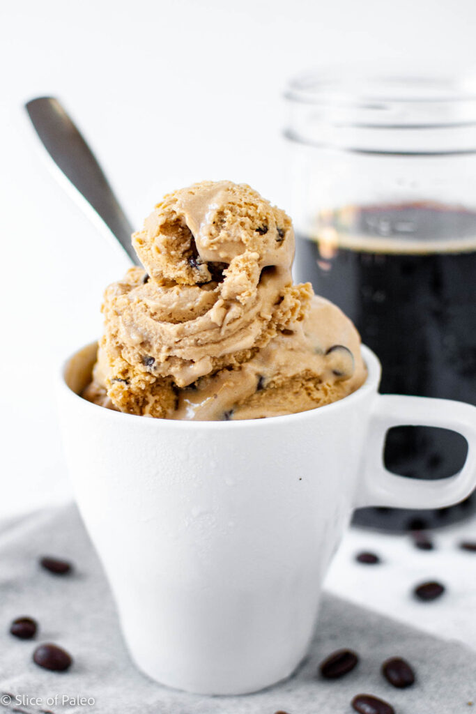 Paleo Java Chip Ice Cream served in a coffee cup