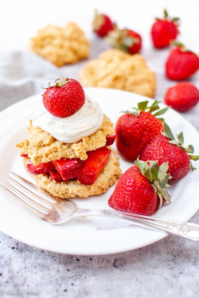Paleo Strawberry Shortcake served with coconut whipped cream