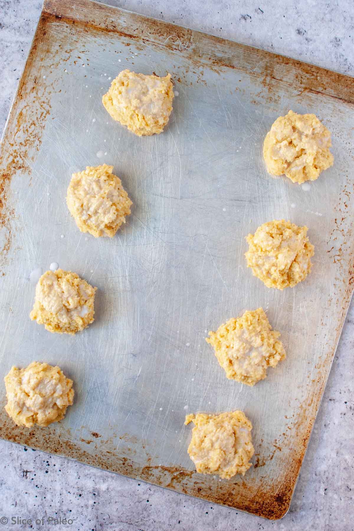 Paleo Biscuits batter on a pan
