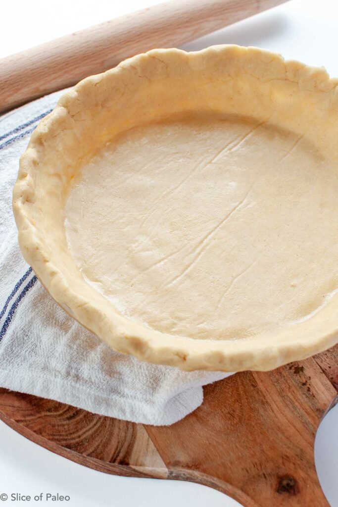 Paleo pie crust dough in a pie pan