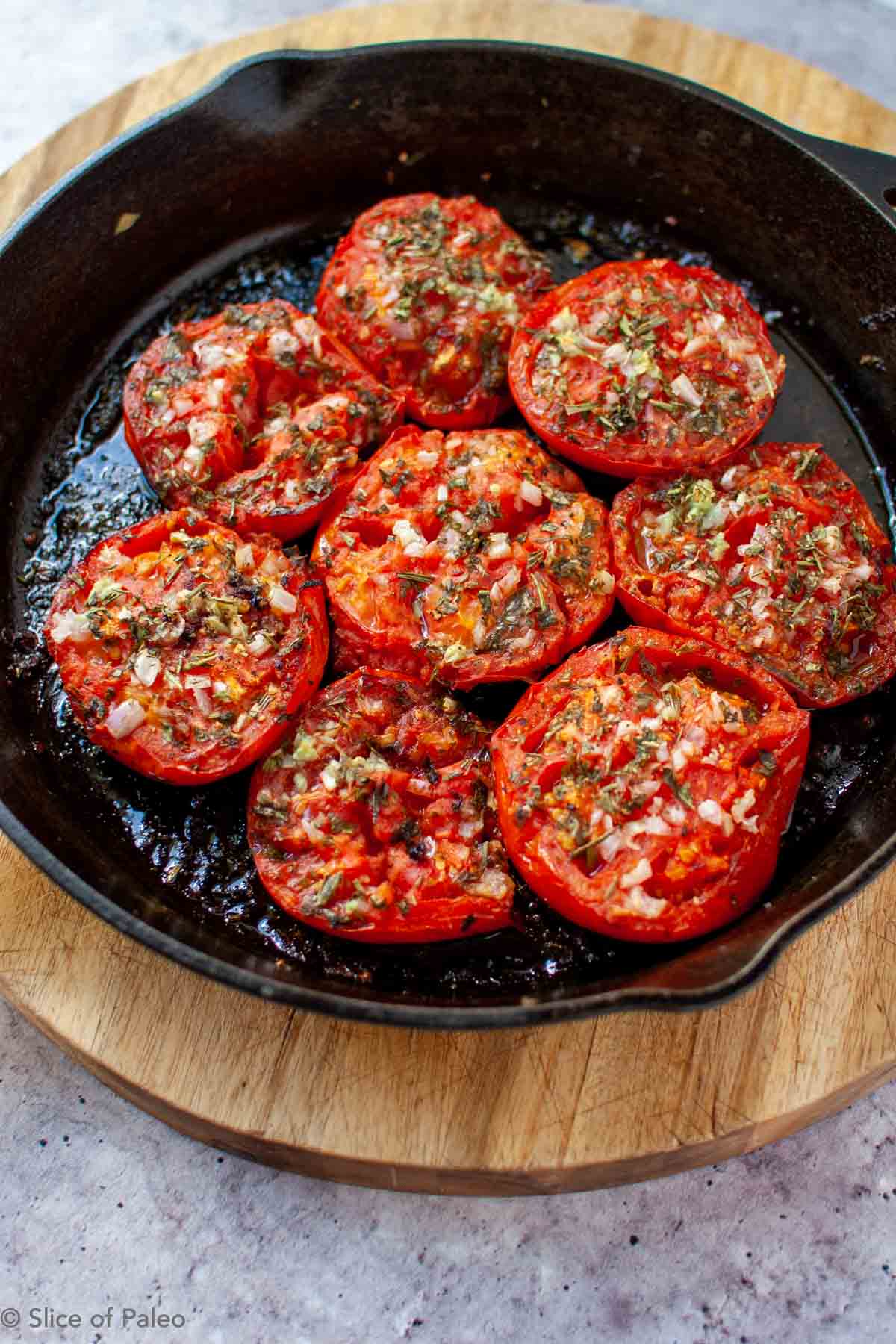 Provencal Tomatoes cooked in skillet