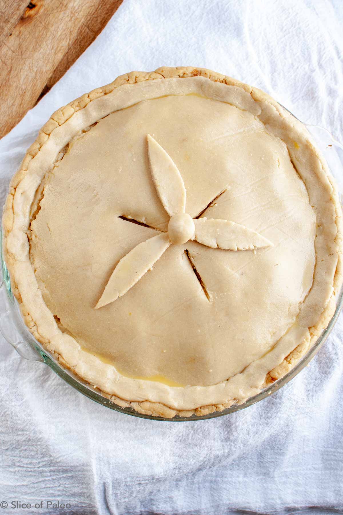 Fruit Sweetened Paleo Apple Pie with top crust ready to bake