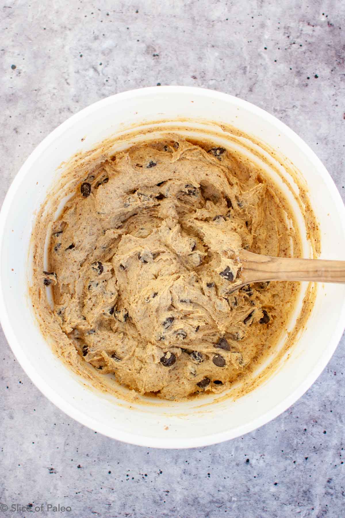 Paleo Chocolate Chip Cookies dough in a bowl