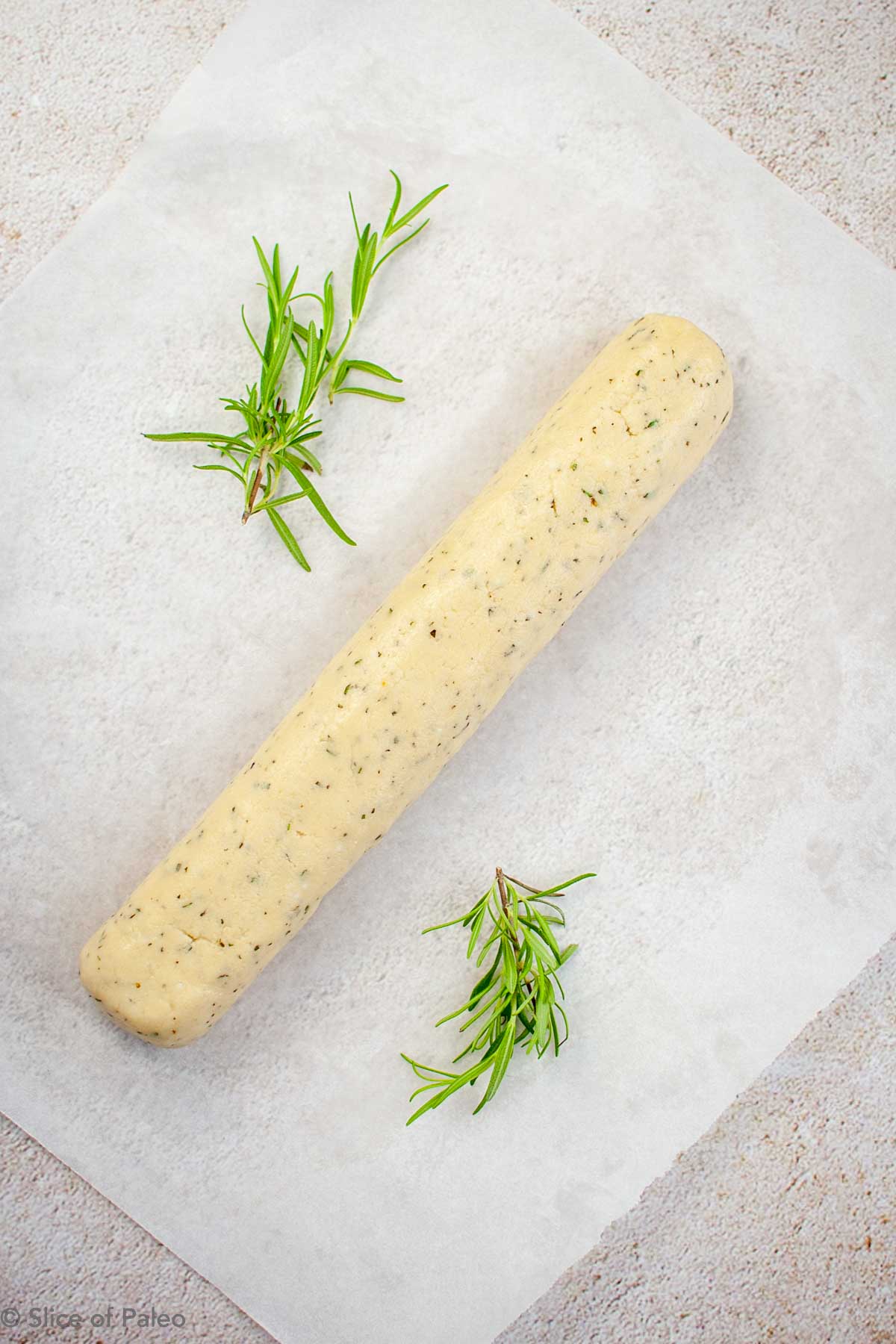 Paleo Rosemary Shortbread dough rolled out