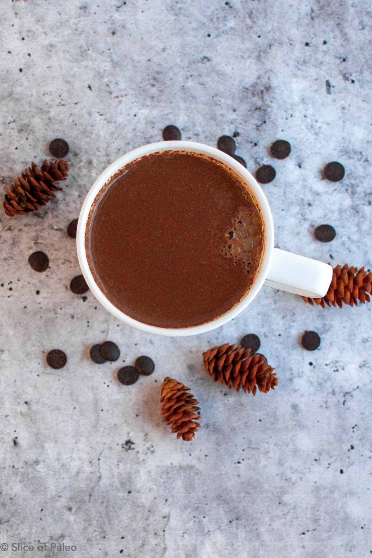 Paleo orange cardamom hot chocolate served in a white mug