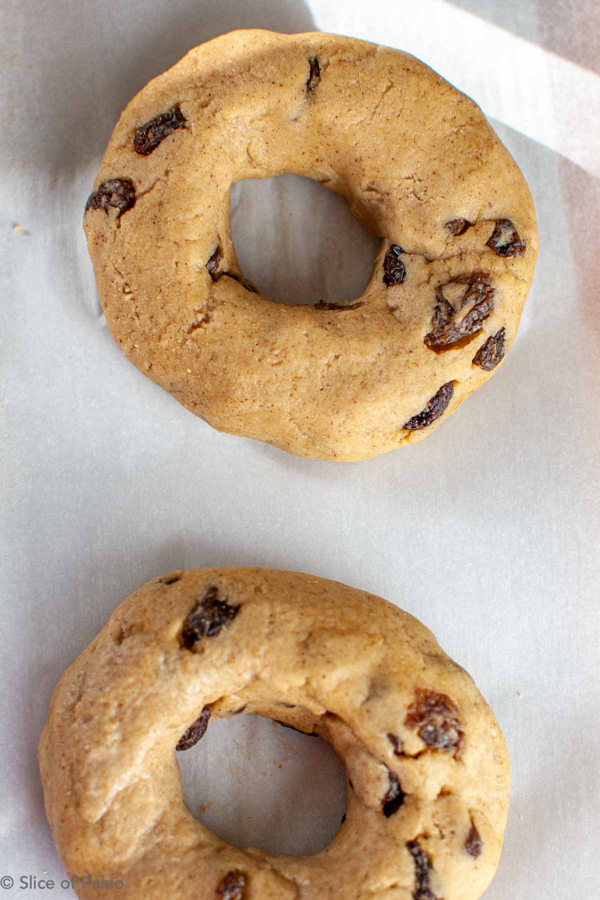 Paleo Cinnamon Raisin Bagels shaped dough