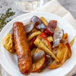 Parsnip Apple Sausage Bake served on a white plate