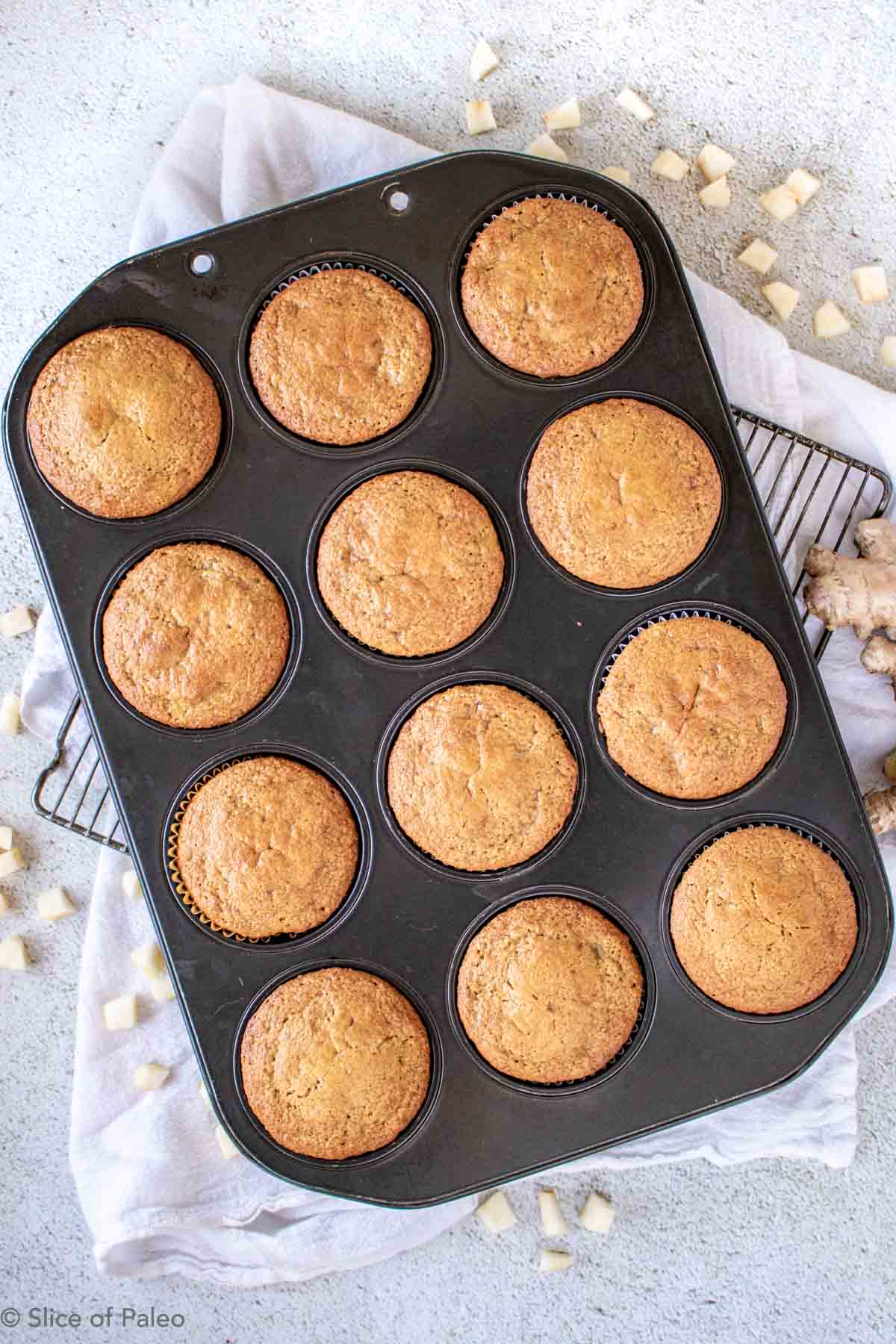 Paleo Ginger Pear Muffins baked in muffin pan