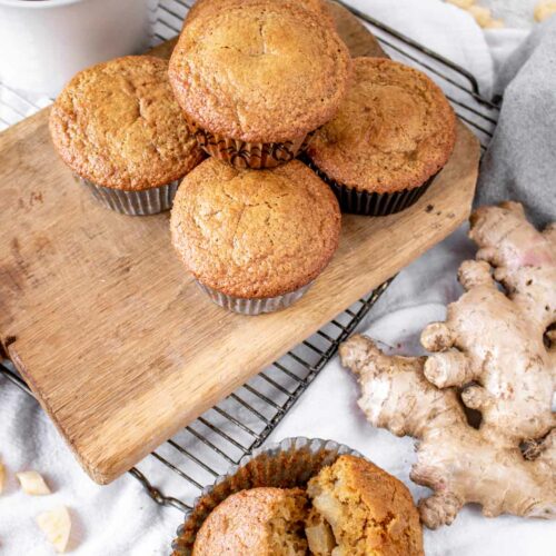 Paleo Ginger Pear Muffins served on a cutting board