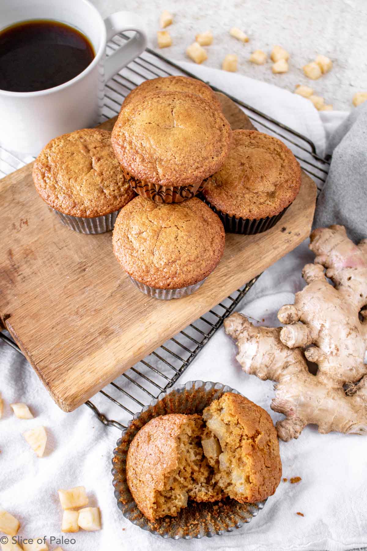 Paleo Ginger Pear Muffins served on a cutting board