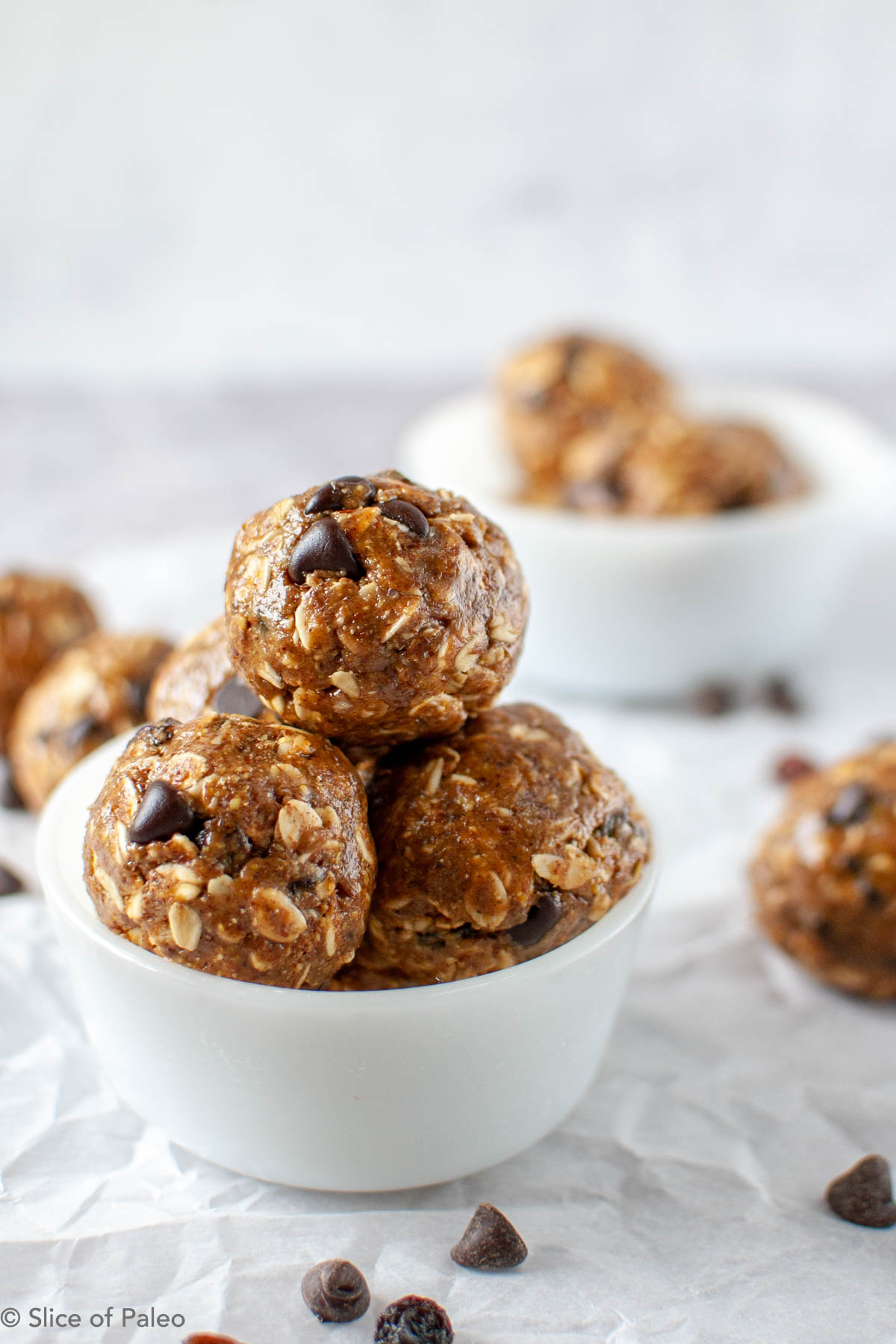 Almond Butter Energy Balls in a small bowl