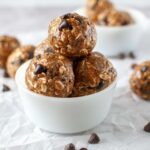 Almond Butter Energy Balls stacked in a bowl