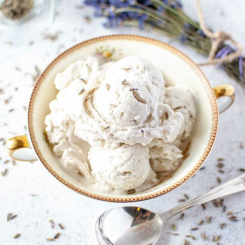 Paleo Lavender Honey Ice Cream served in a small dish