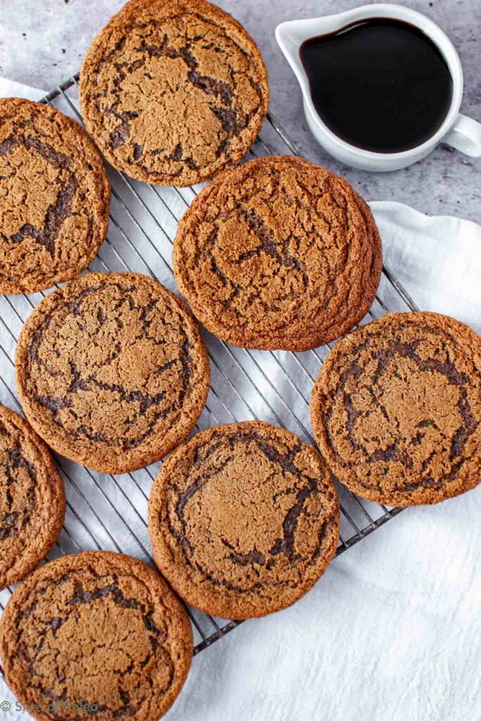 Paleo Molasses cookies on a cooling rack.