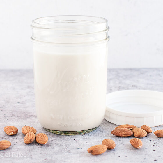 Homemade Unsweetened Almond Milk in a jar