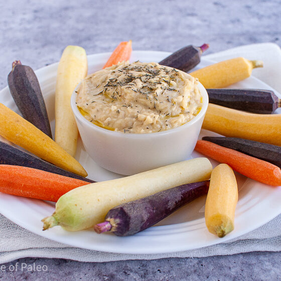 Easy Garlic White Bean Dip Served With Carrots